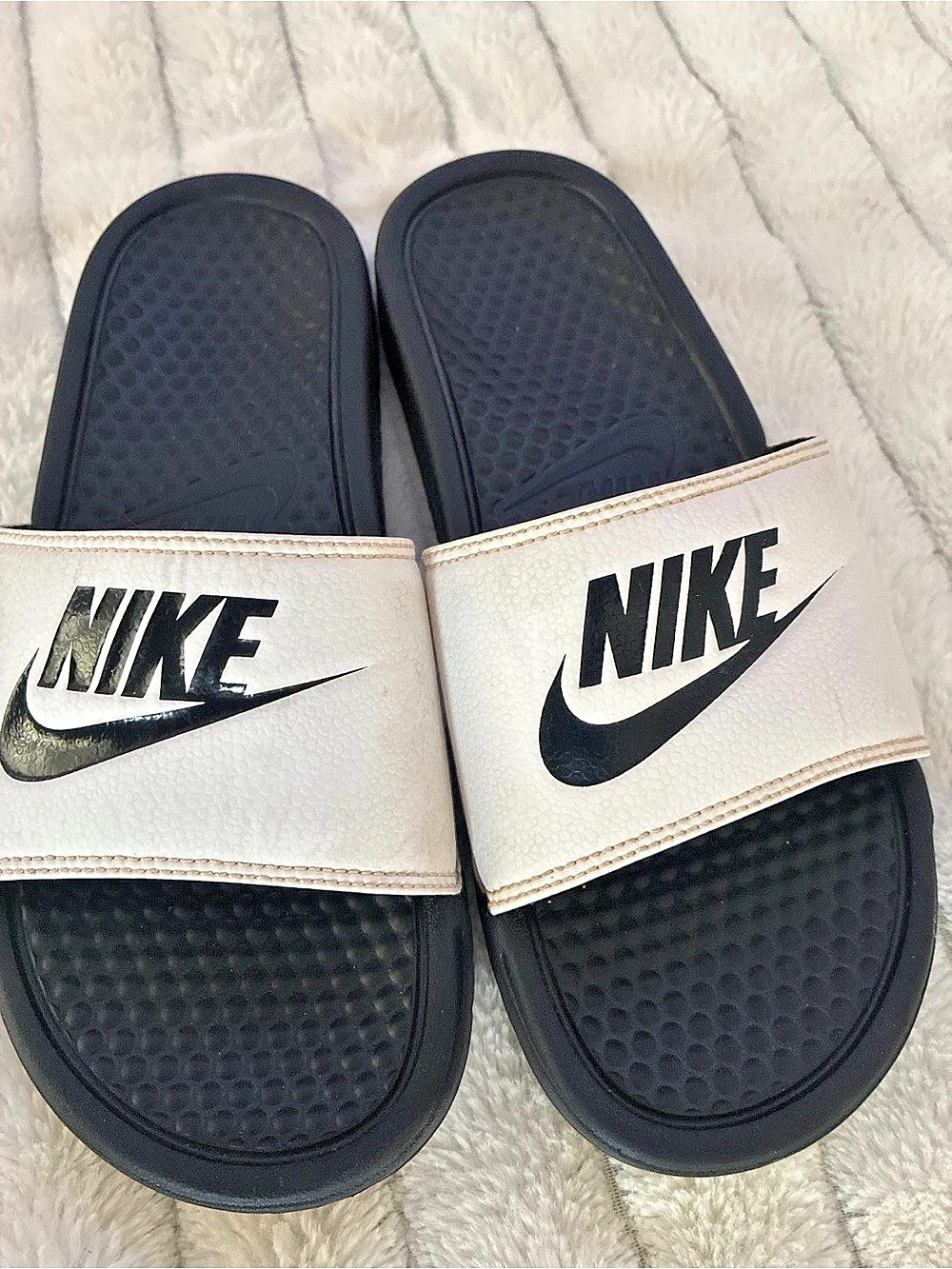 Nike Benassi Slide Sandals in Black & White